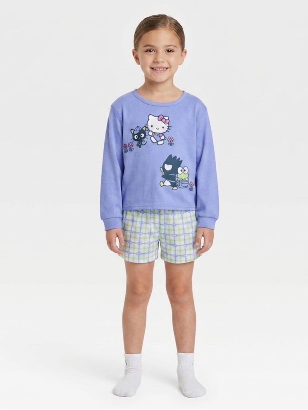 Hello Kitty Lavender Long Sleeve Sleep Top And Shorts Pajama Set